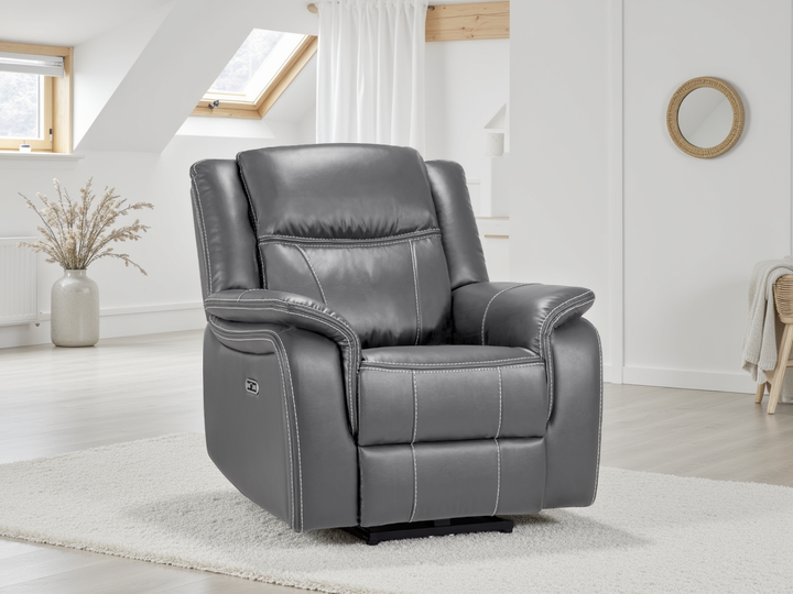 Galaxy Tech Electric Recliner Armchair Grey Leather