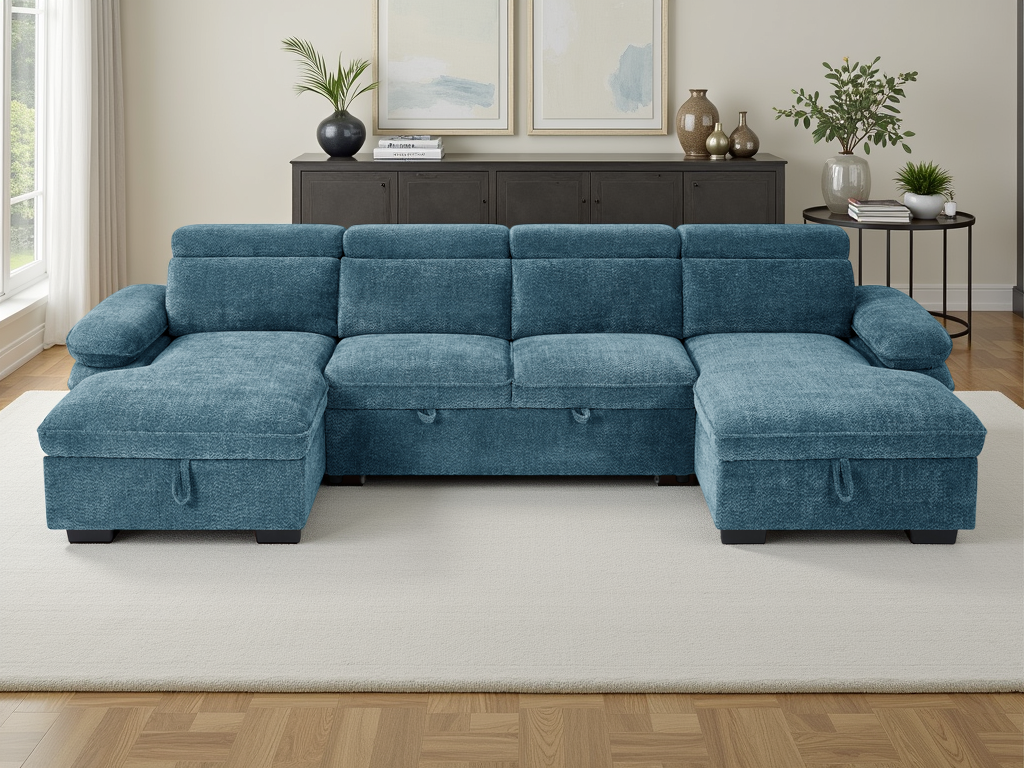 Hudson Sofabed Blue U Shape Corner