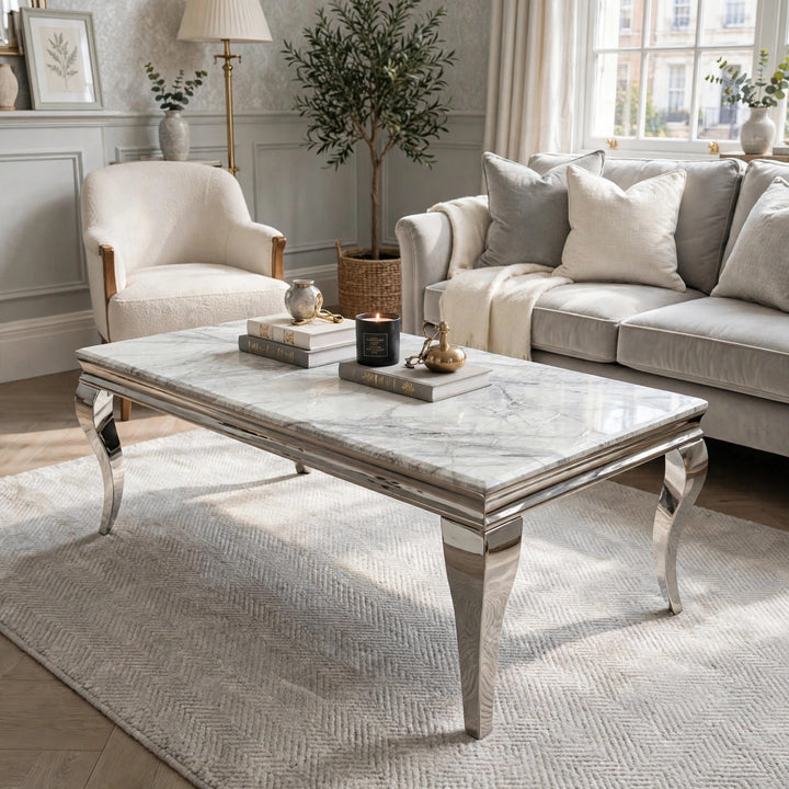 Louise Marble Coffee Table - Modern Uk Living Room Table - Multiple Colours Available