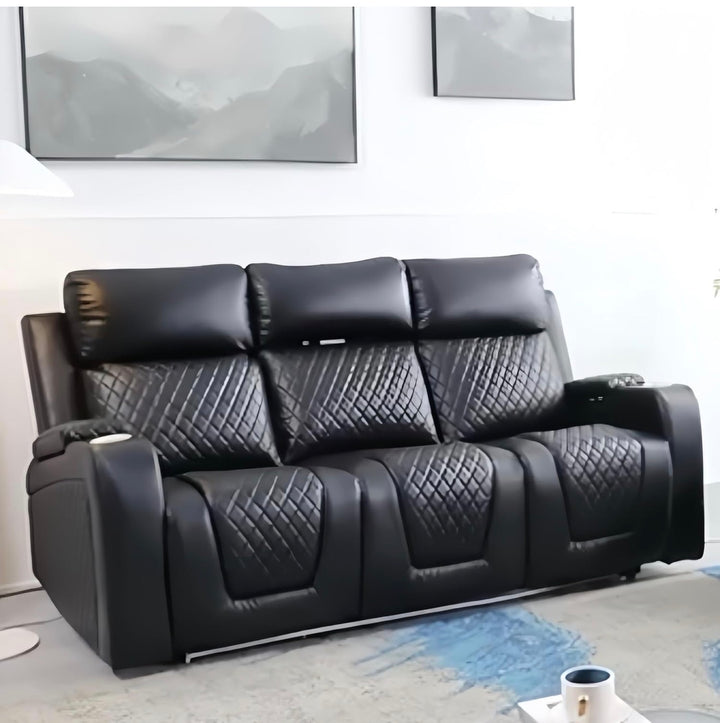 3 Seater Black Electric Recliner 