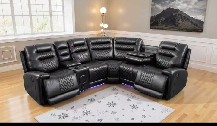 Black corner recliner leather sofa