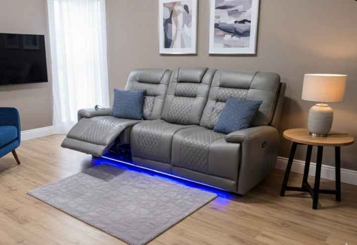 3 Seater Grey Recliner Sofa with LED Light 