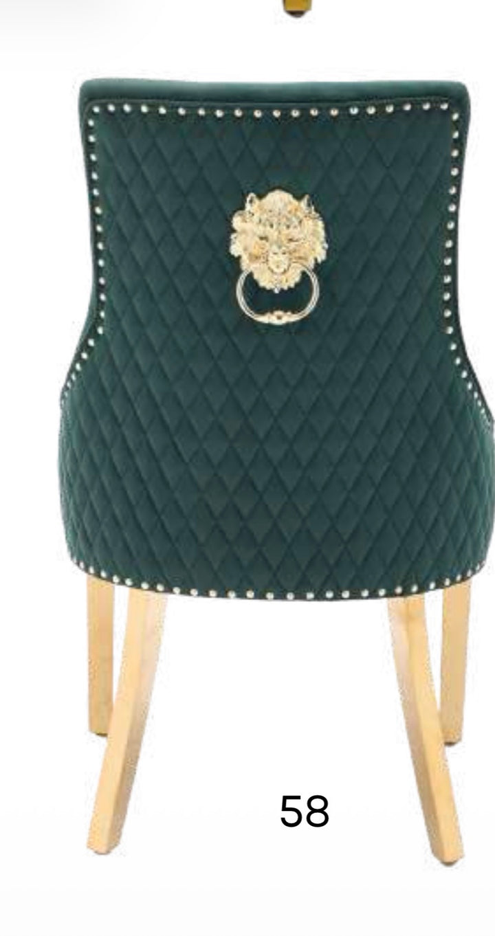 Arianna Black And Gold Marble Dining Table With Black And Gold Bentley Lion knocker Chair