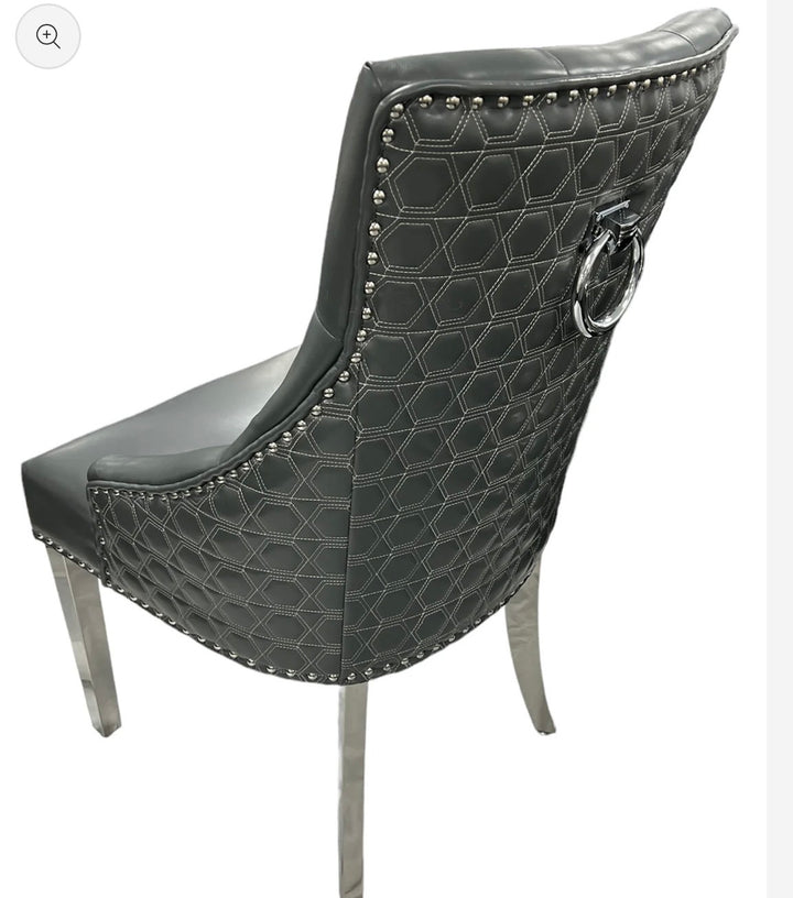 Pair of 2 | Roma Dark Grey PU Leather Dining Chair Ring Knocker