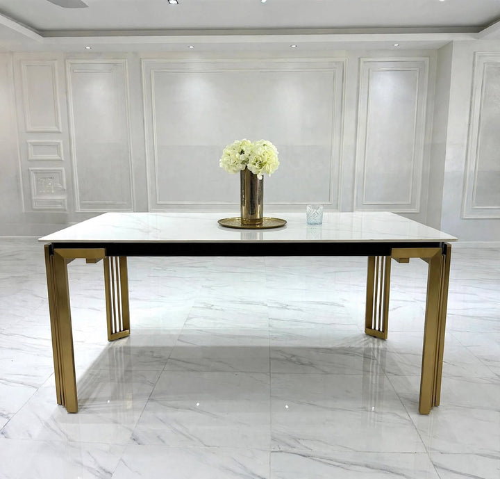 Sorrento Rectangle Ceramic Gold Table With White Marble