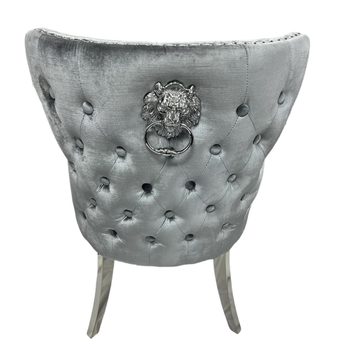 Pair Of 2 Valentino Light Grey - Silver Lion Knocker Chairs