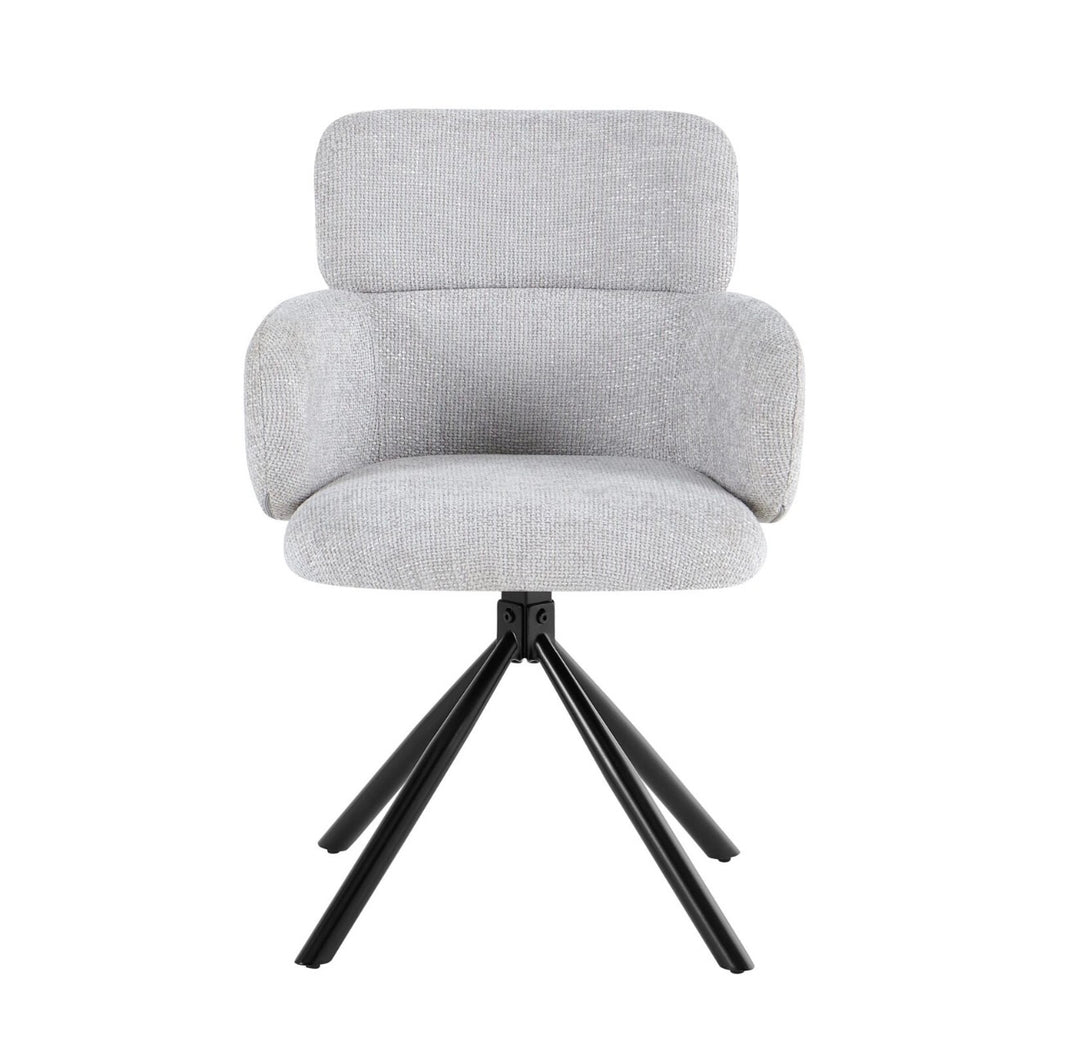 Alasgar Marble Dining Table 160cm White & Cream Pedestal Table with Tuscany Grey 360 Swivel Chair Velvet Swivel Chairs Dining Set