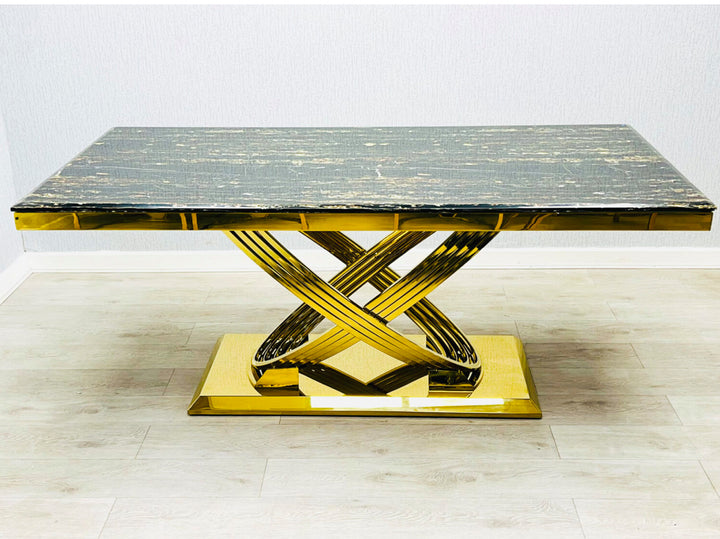 Rose Marble Dining Table Cream And Gold + Sofia Cream And Gold Dining Chairs