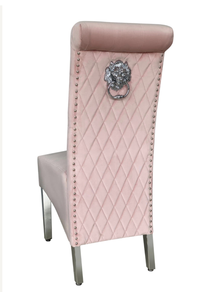 Rose 180cm Grey Marble Dining Table With Lion Knocker Dining Chairs