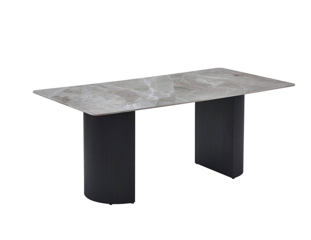Olympia 160cm Grey Ceramic Marble Dining Table & 4 Grey Velvet Chairs