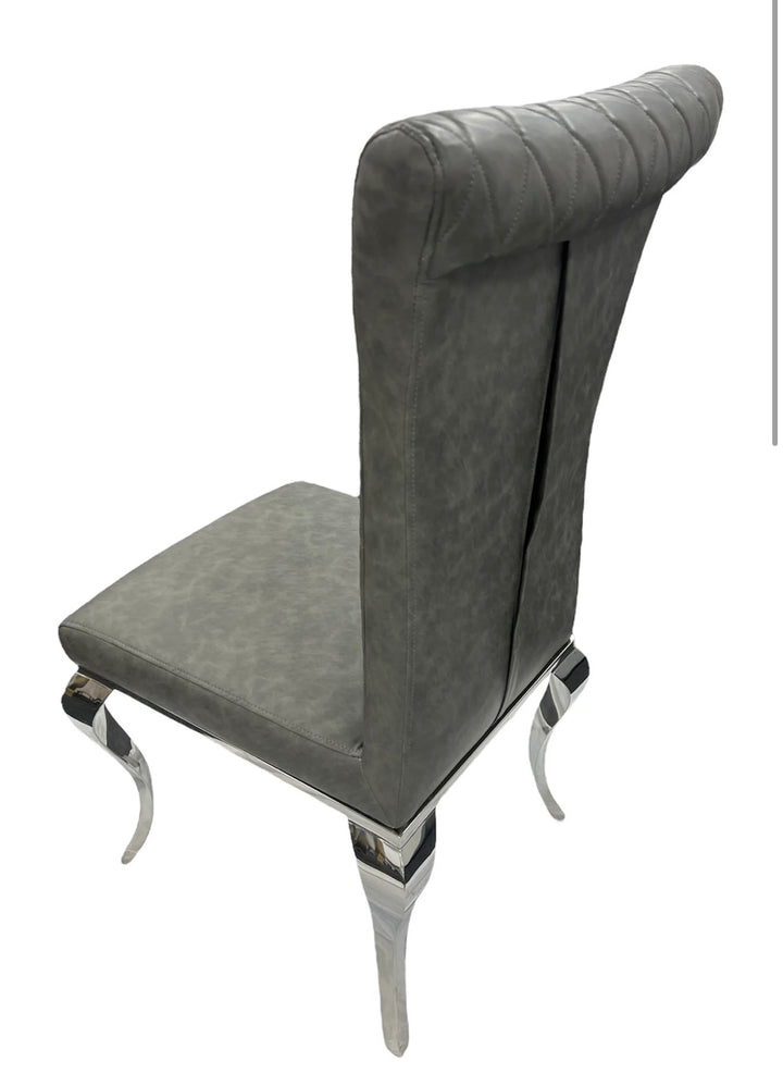 Rose 160cm Grey Marble Dining Table + London Leather Dark Grey Dining Chairs