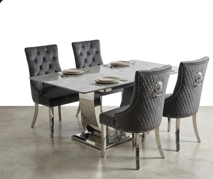 London Grey Extendable Dining Table 1.2M–1.5M & 160cm -200cm with Majestic Dark Grey Dining Chairs Set
