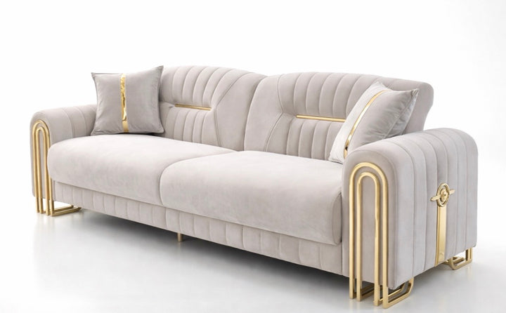 Mona Turkish Cream Sofa Set with Gold Trim – 3 Seater, 2 Seater | Luxury Living Room Furniture UK