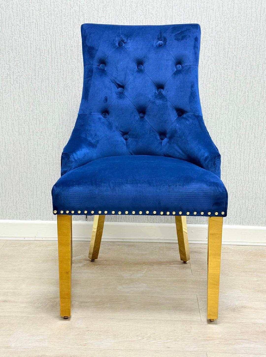 Navy blue velvet lion knocker dining chair with gold legs luxury dining chair 