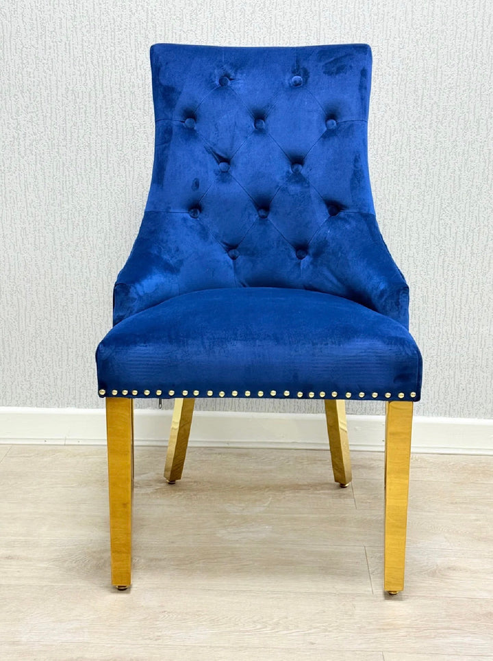 Navy blue velvet lion knocker dining chair with gold legs luxury dining chair 
