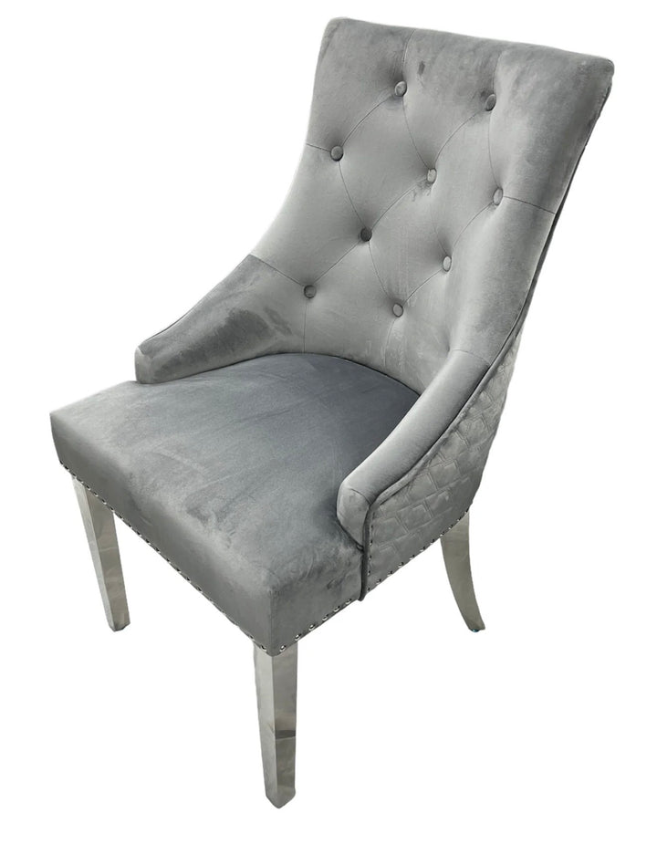 1.3M Chealse Round Marble Dining Set With Majestic Chairs Lion Knocker