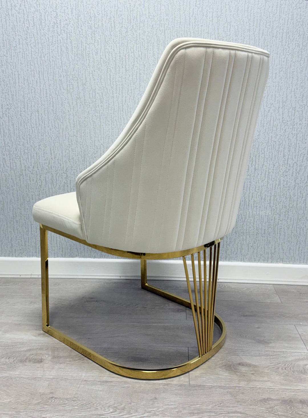 2M Monaco Gold Marble Dining Table Set With Gold Dining Chairs