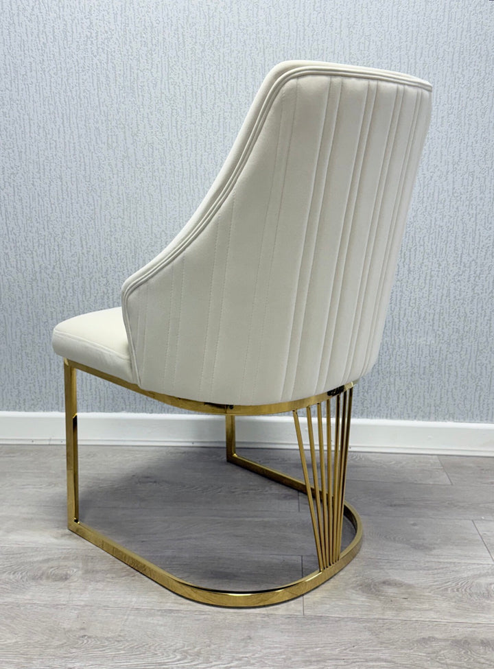 2M Monaco Gold Marble Dining Table Set With Gold Dining Chairs