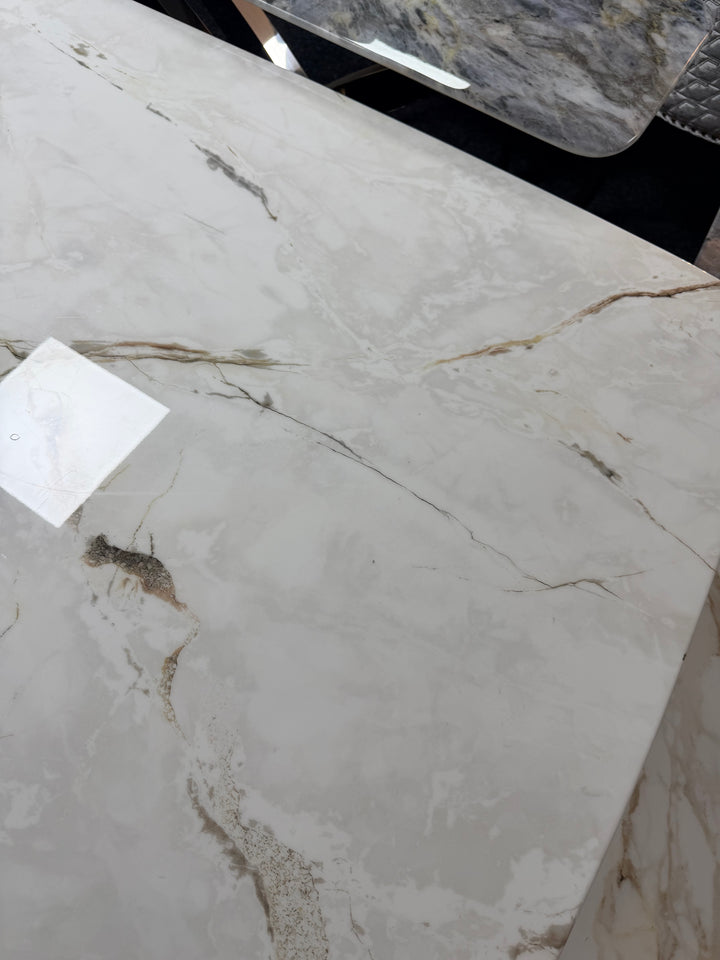 Madrid 180cm Gold Dining Table with Gold Leather Dining Chairs | Luxury Dining Set