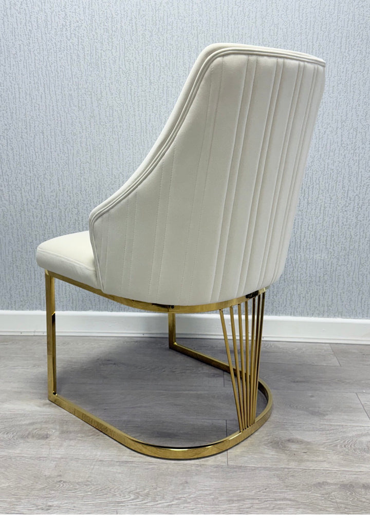 180cm & 200cm London Gold Marble Dining Table White & Gold with Chelmsford Mink & Gold Dining Chairs | Luxury Dining Set UK