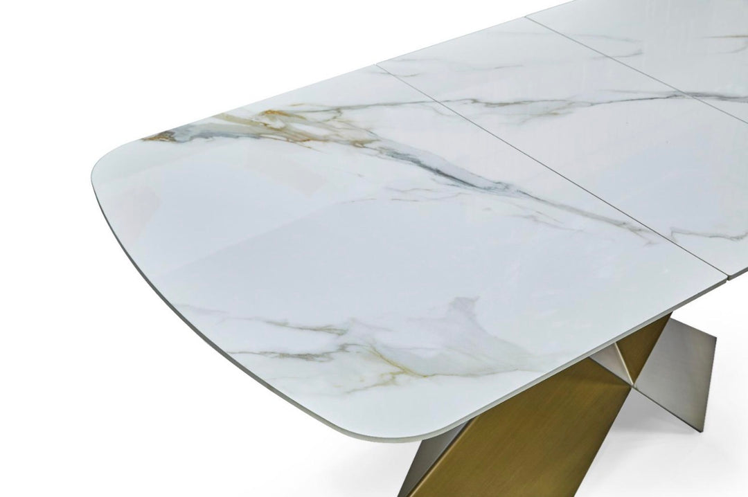 Milano White & Bronze Gold  Extending Dining Table | 180cm -220cm