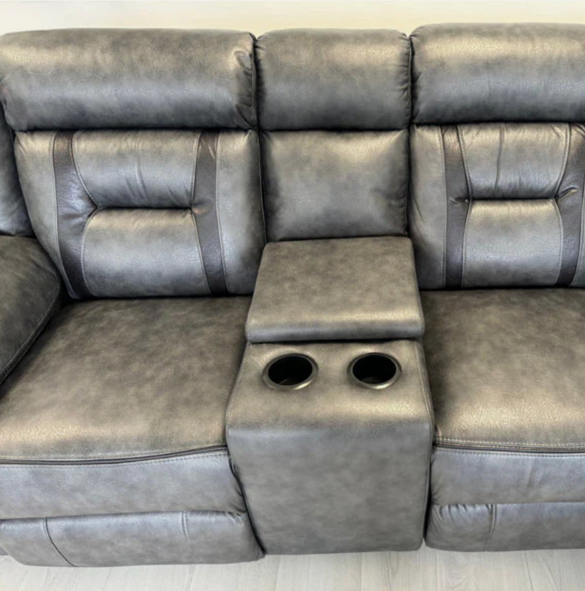 ELECTRIC RECLINER SOFA CORNER - Tech Fabric Sofa GREY WITH BLACK TRIM & Comes With Additional seat & console