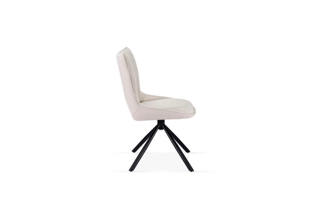 Alasgar Marble Dining Table 160cm White & Cream Pedestal Table with Roseland Beige 360 Swivel Chair Velvet Swivel Chairs Dining Set