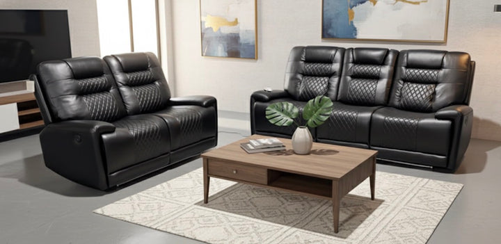 3 Seater Recliner Sofa Black and 2 Seater Recliner Sofa Black | LED , USB Charging Port, Power Recliner