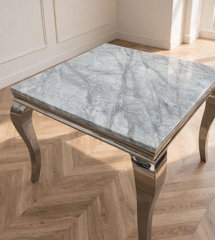 Louise 100cm Square Light Grey Marble Dining Table