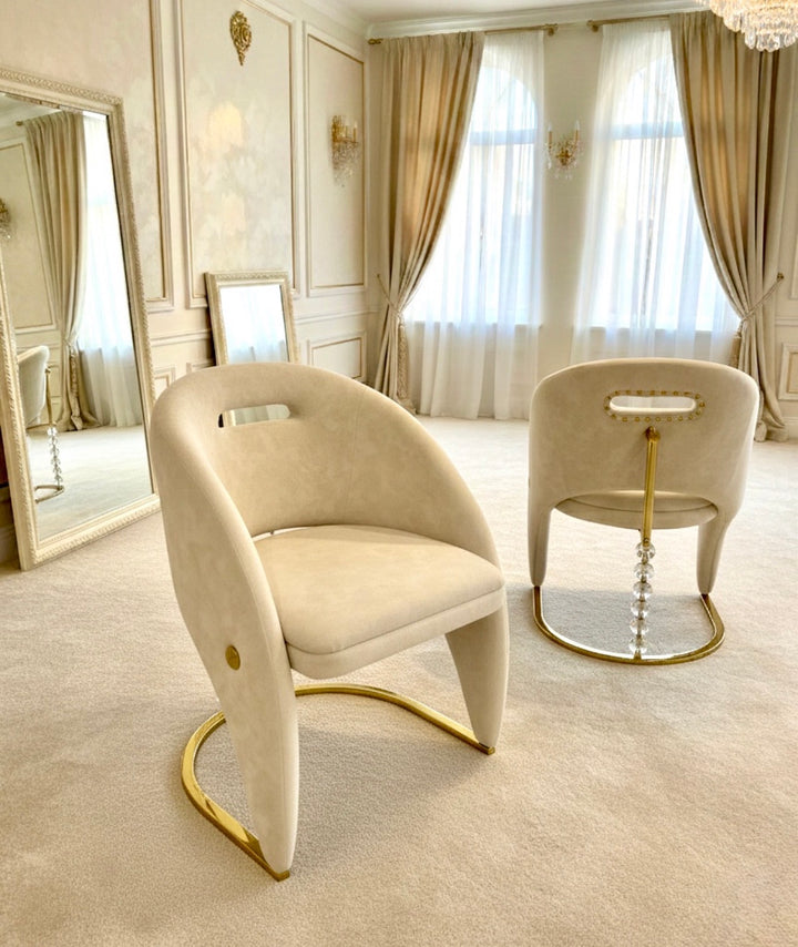 London Gold Marble Dining Table Set with California Cream & Gold Dining Chairs | Luxury UK Dining Furniture
