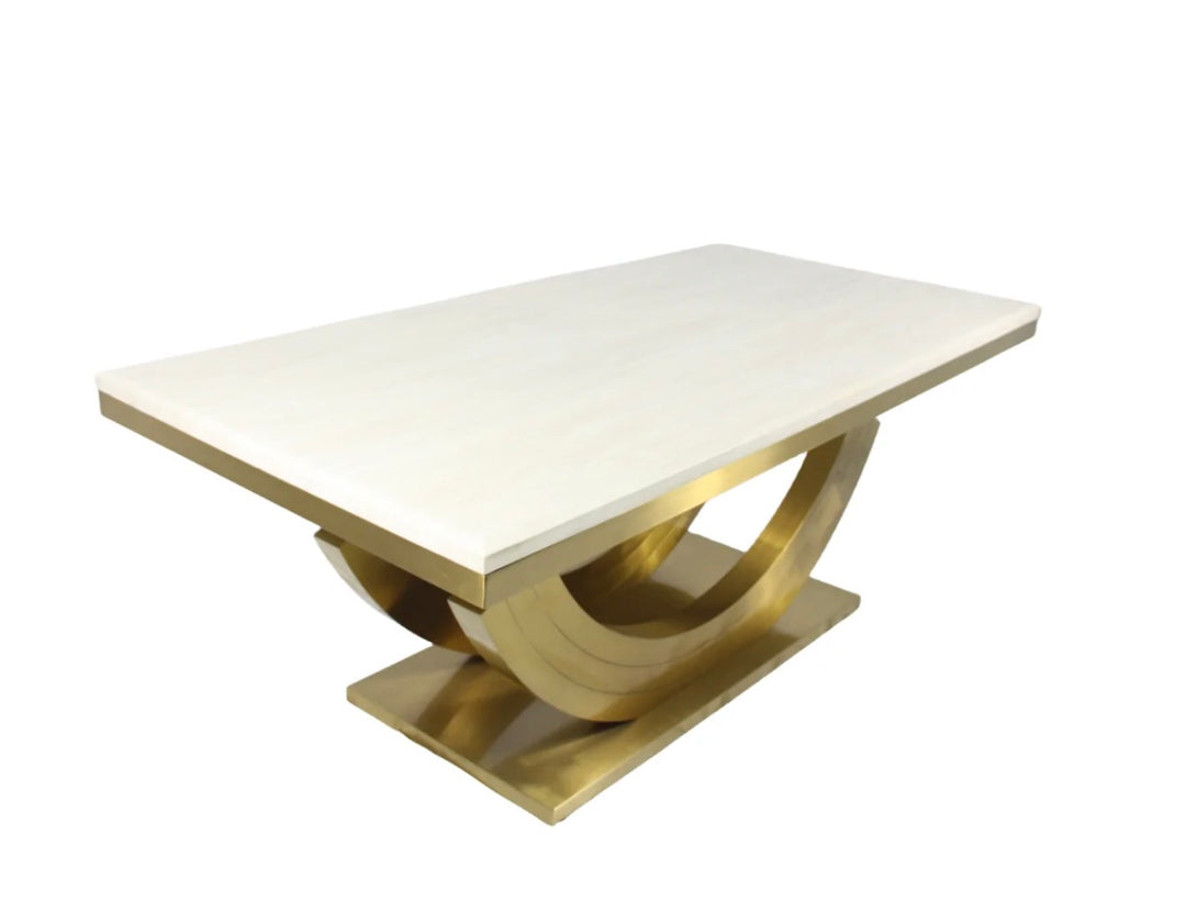 2M Monaco Gold Marble Dining Table Set With Gold Dining Chairs