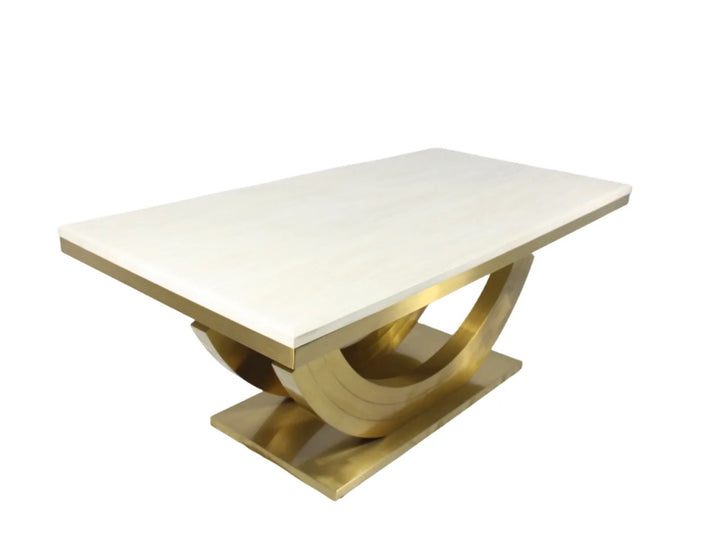 2M Monaco Gold Marble Dining Table Set With Gold Dining Chairs