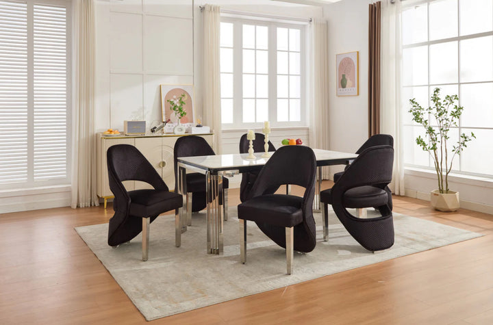 Sorrento 1.8M Marble Dining Table with Santorini Black Plus Velvet Chairs