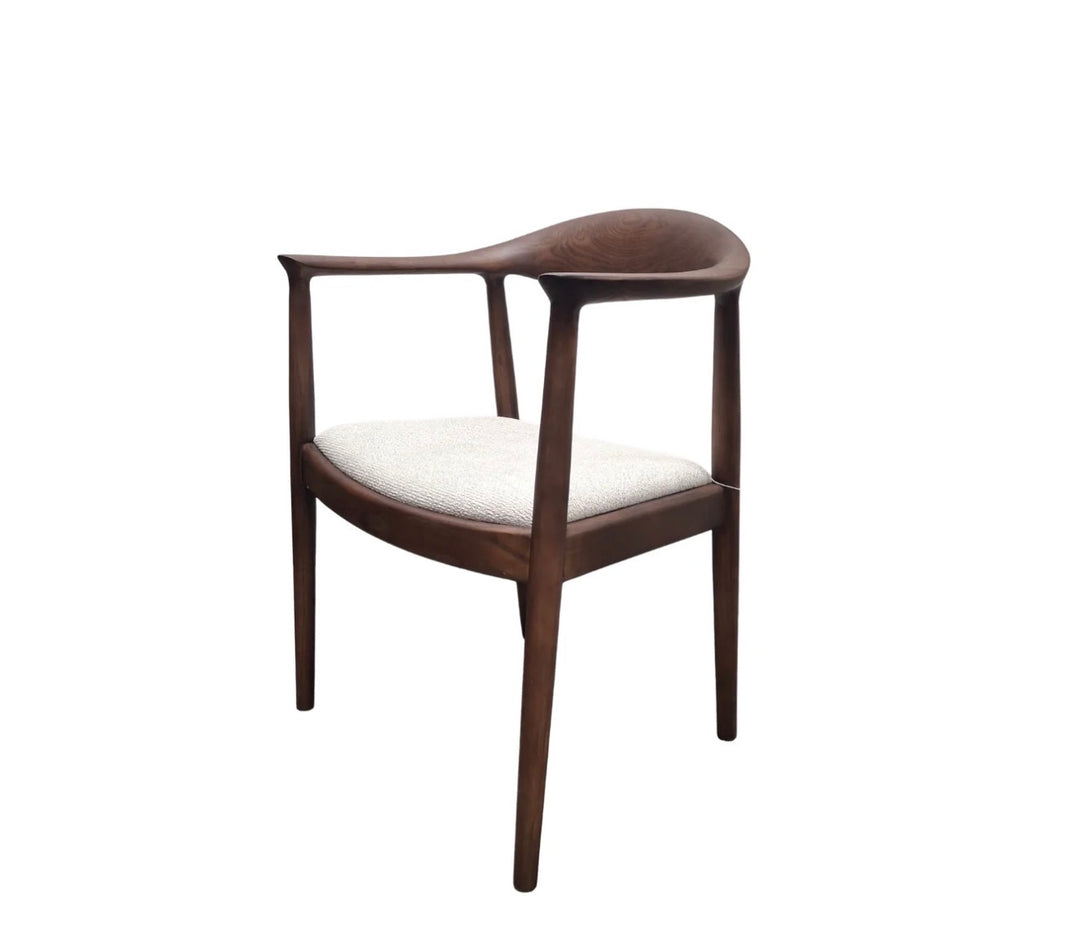 Ferno Walnut Dining Chair in Oatmeal Boucle – Wooden Frame Upholstered Seat