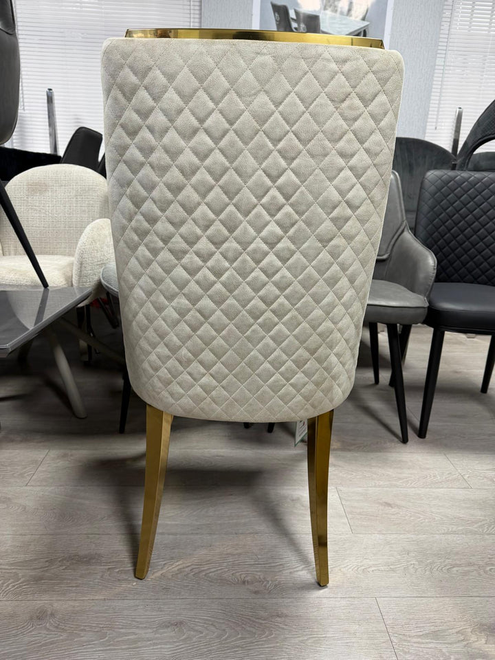 Luxury Cream & Gold Round Dining Table Set 110cm with Ruby Cream & Gold Velvet Dining Chairs – Modern Glam Dining Furniture UK