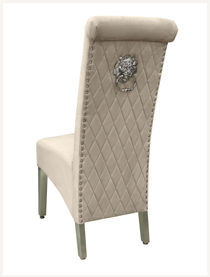 Rose 180cm Grey Marble Dining Table With Lion Knocker Dining Chairs