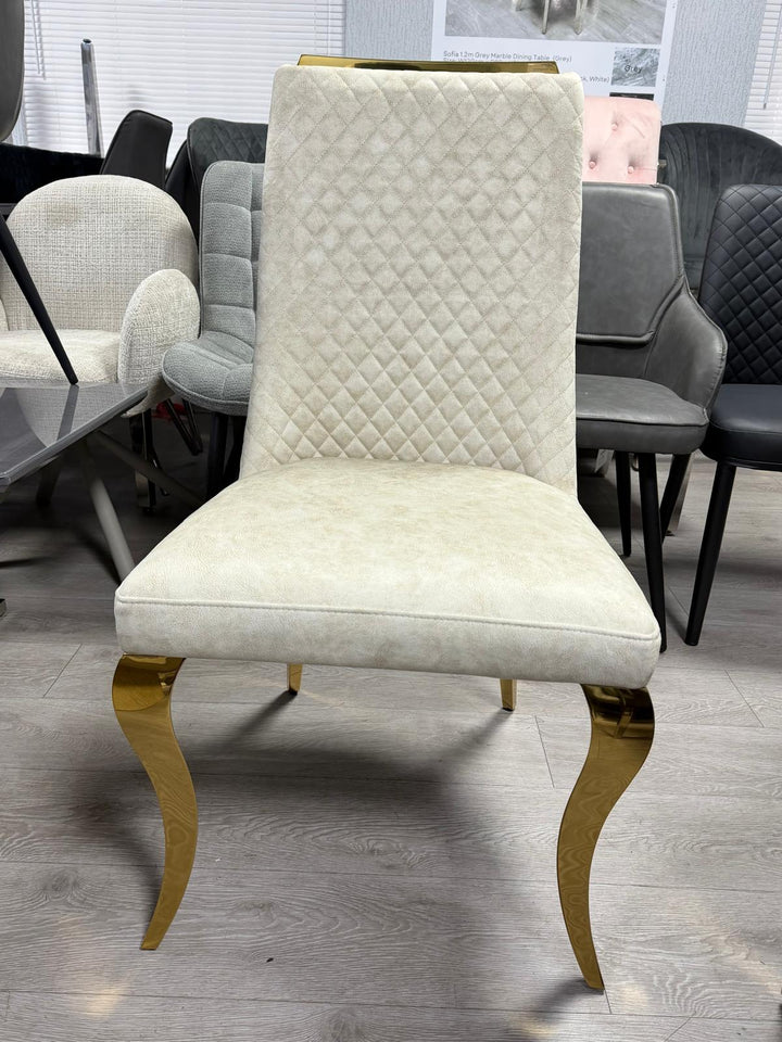 Luxury Cream & Gold Round Dining Table Set 110cm with Ruby Cream & Gold Velvet Dining Chairs – Modern Glam Dining Furniture UK