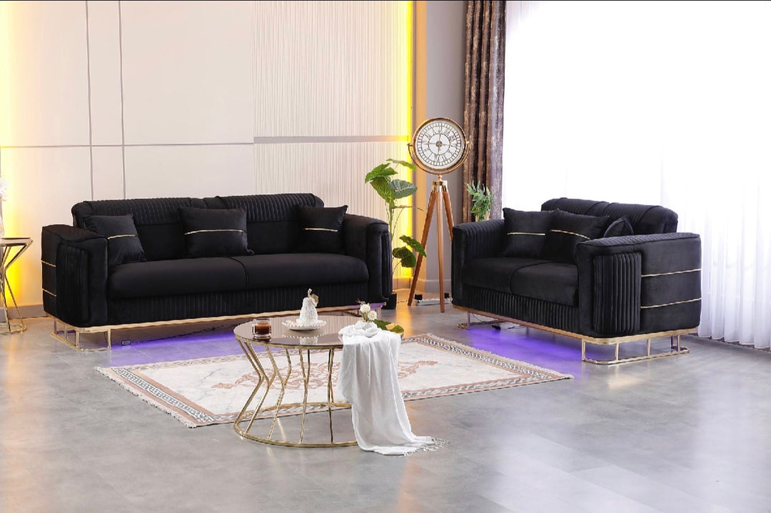 Victoria Luxury 3 & 2 Seater Sofas – Cream & Gold | Black & Gold Sofas with Storage