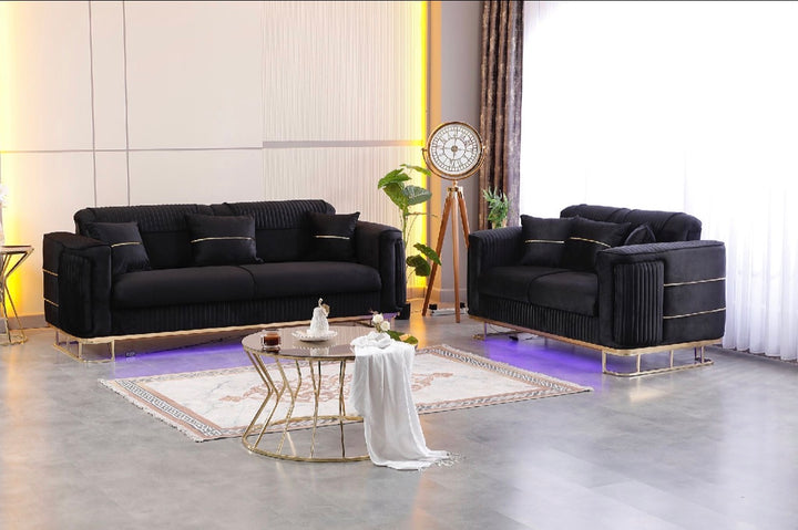 Victoria Luxury 3 & 2 Seater Sofas – Cream & Gold | Black & Gold Sofas with Storage