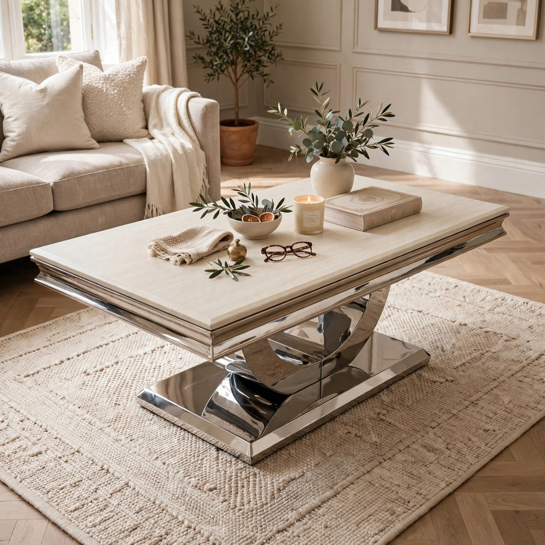 London Cream Marble Coffee Table- Modern Uk Living Room Table , Multiple Colours Available