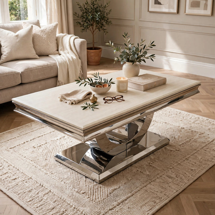 London Cream Marble Coffee Table- Modern Uk Living Room Table , Multiple Colours Available