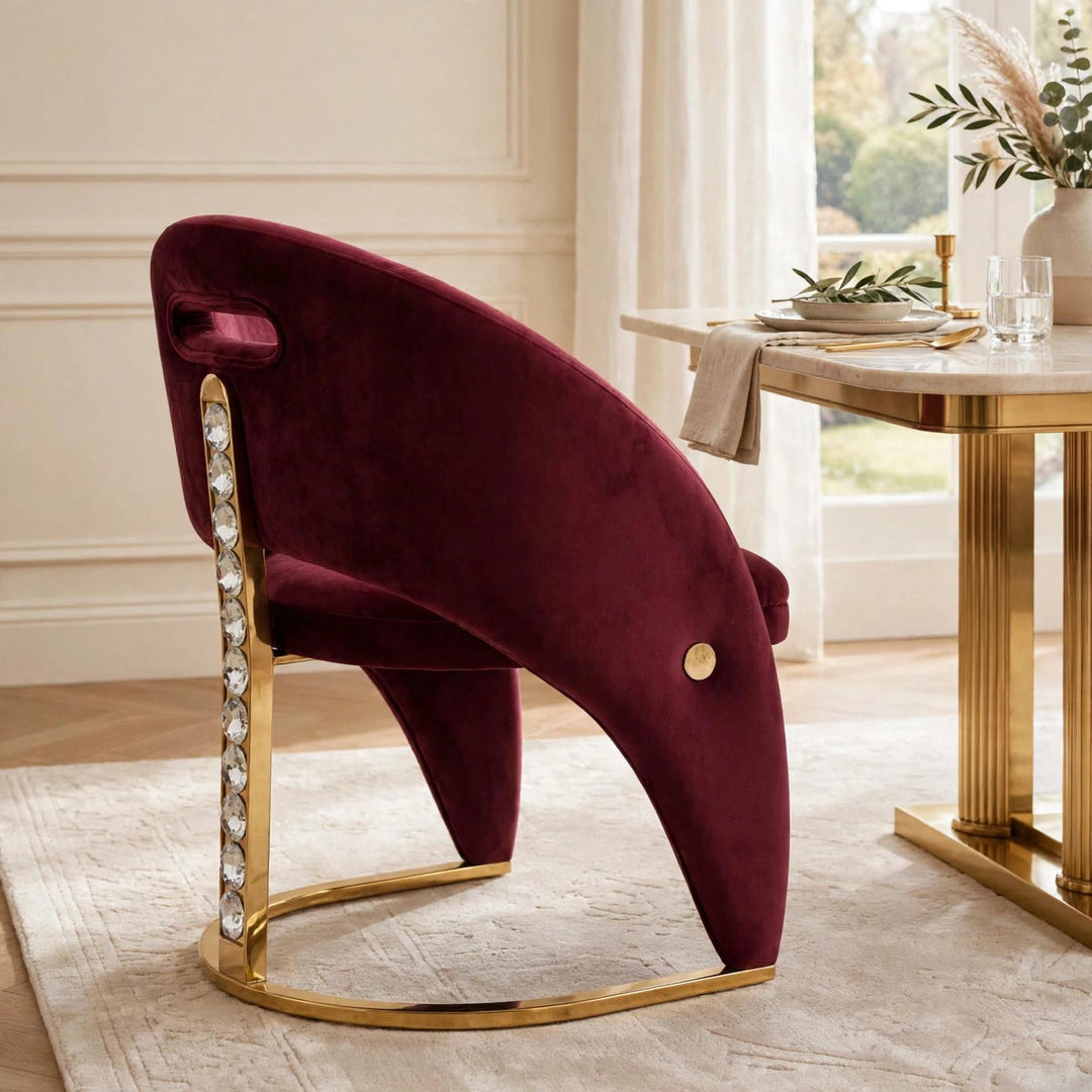 Rome Maroon Velvet Dining Chair with Gold Metal Frame
