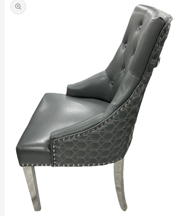 Pair of 2 | Roma Dark Grey PU Leather Dining Chair Ring Knocker
