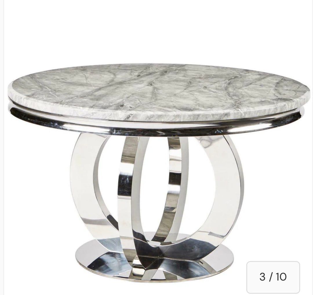 1.3M Chealse Round Marble Dining Set With Majestic Chairs Lion Knocker