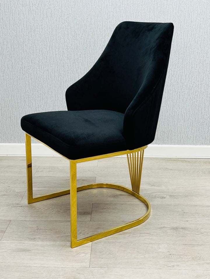 2M Monaco Gold Marble Dining Table Set With Gold Dining Chairs