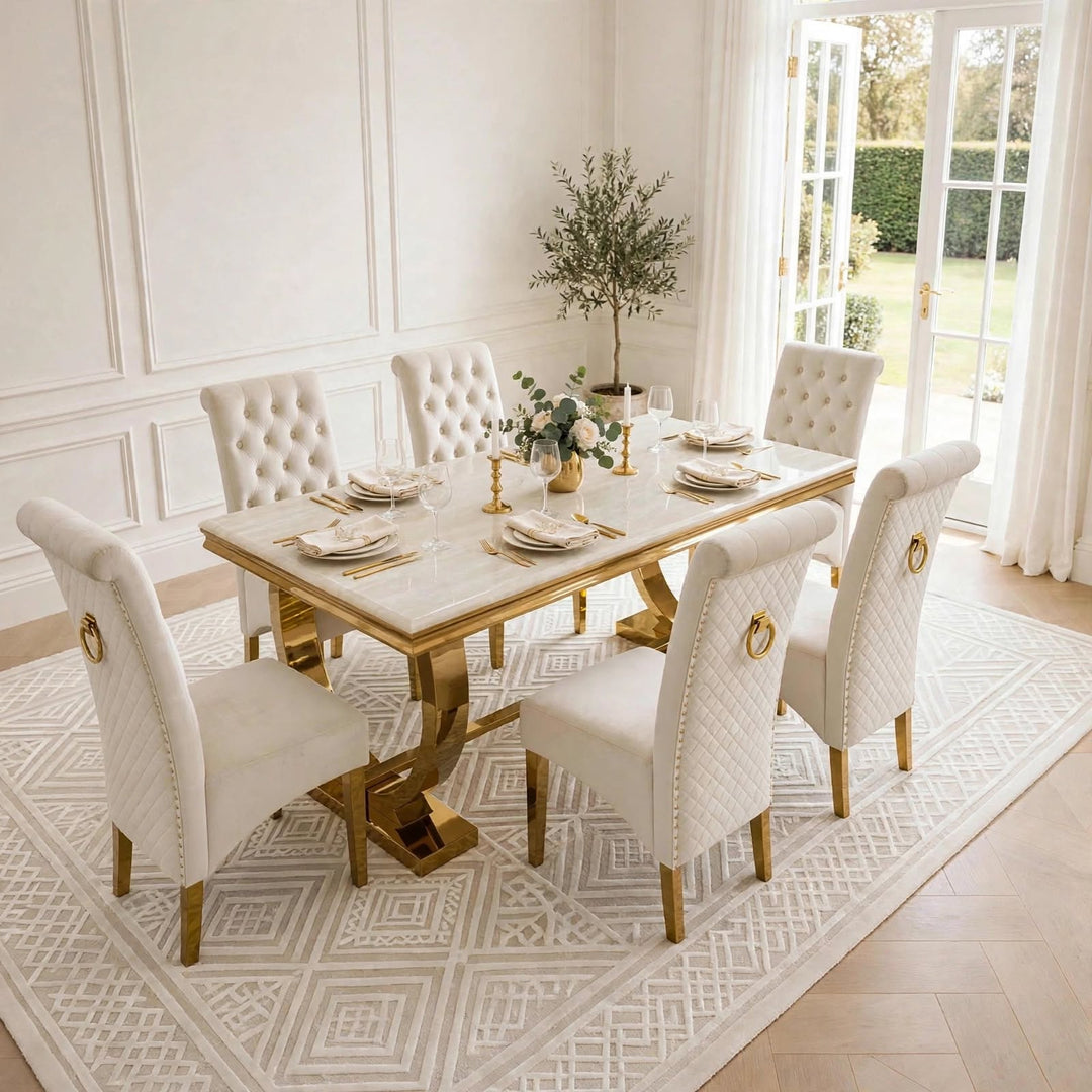     Luxury cream and gold marble dining set