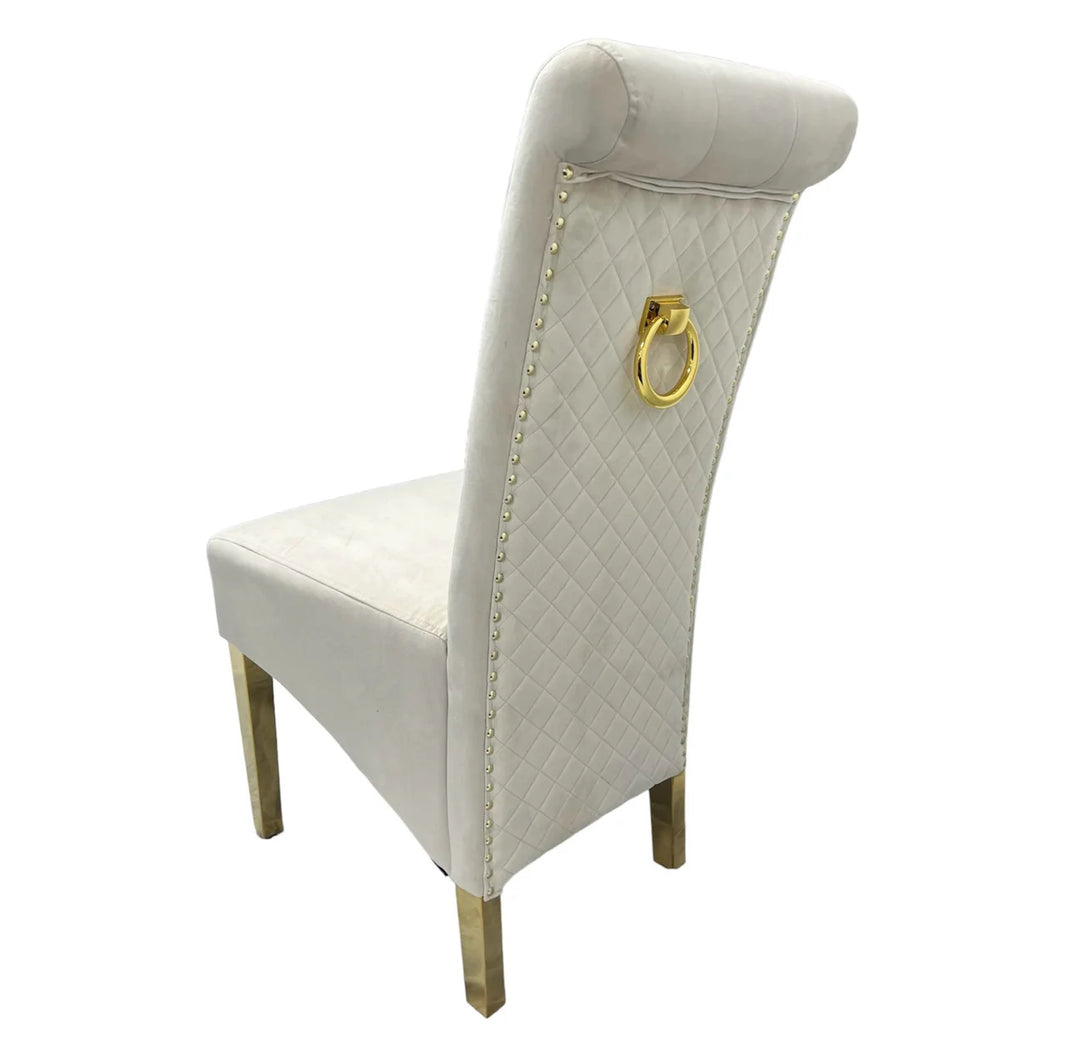 Louis Cream Gold Marble Dining Table + Sofia Cream And Gold Dining Chairs