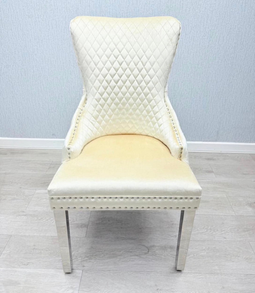 Louise Cream Marble Dining Table Set With Victoria Cream Lion knocker Chairs