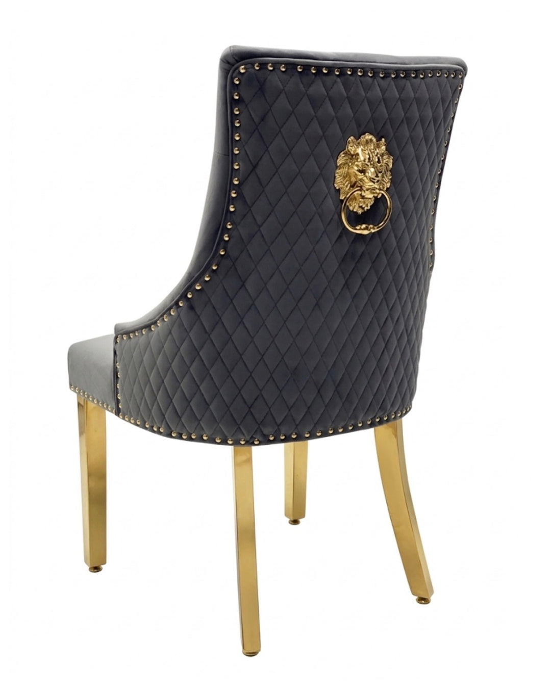 Louise Marble Dining Set Gold with Majestic Navy Blue & Gold Lion Knocker Chairs – Luxury Marble Dining Table