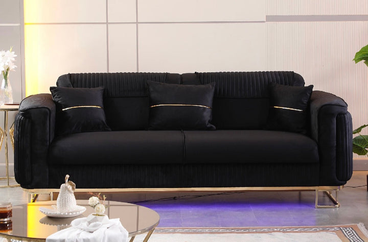 Victoria Luxury 3 & 2 Seater Sofas – Cream & Gold | Black & Gold Sofas with Storage